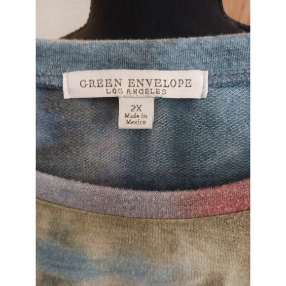 Green Envelope Los Angeles 3/4 Sleeve Tie Dye Tunic Shirt Size 2X - Picture 3 of 4